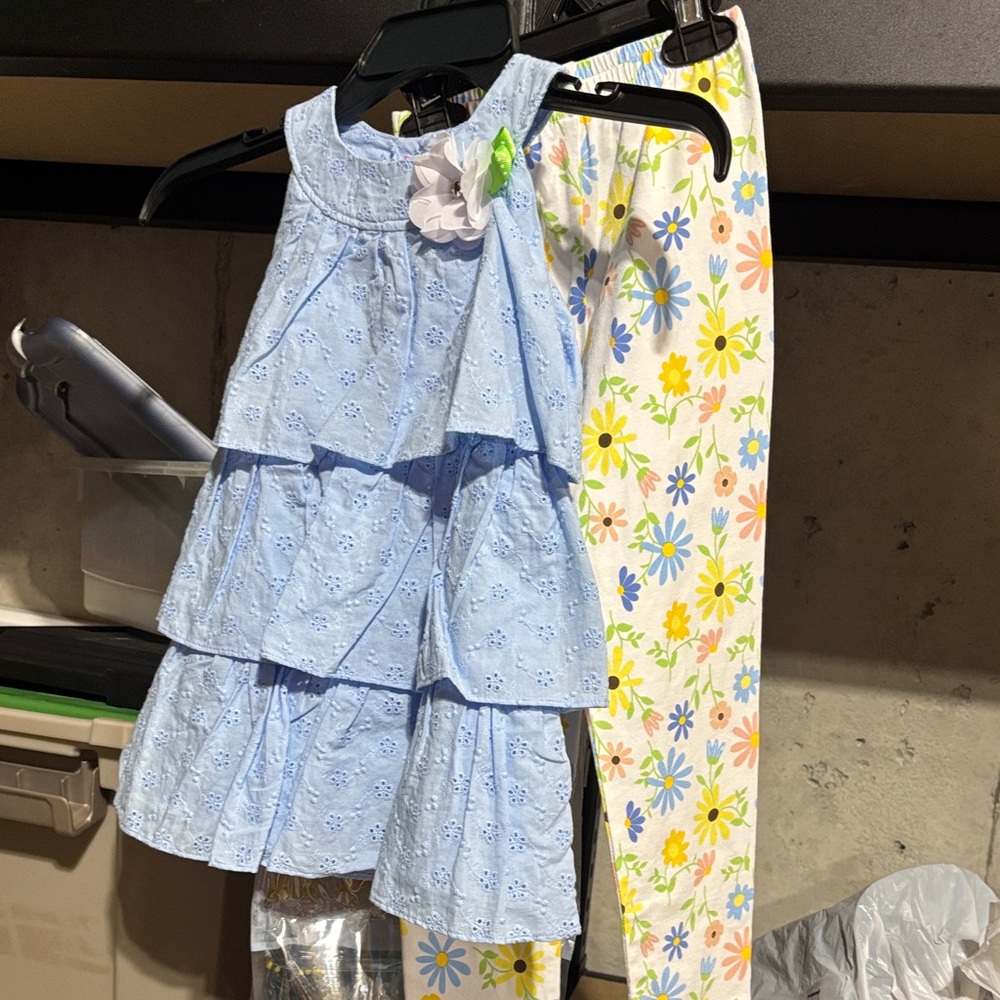 Good Lad Light Blue Eyelet Tiered Top with Floral Leggings